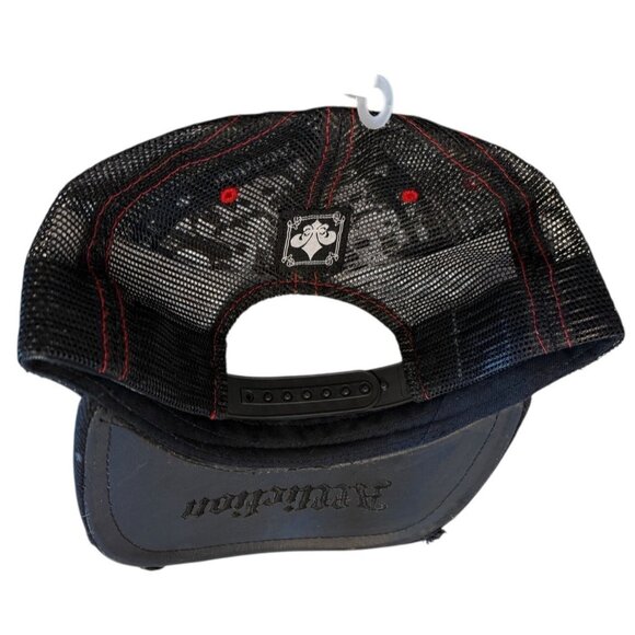 Affliction Black and Red Asian Viking Embroidered Trucker Cap Leather Brim NWT - Picture 4 of 9